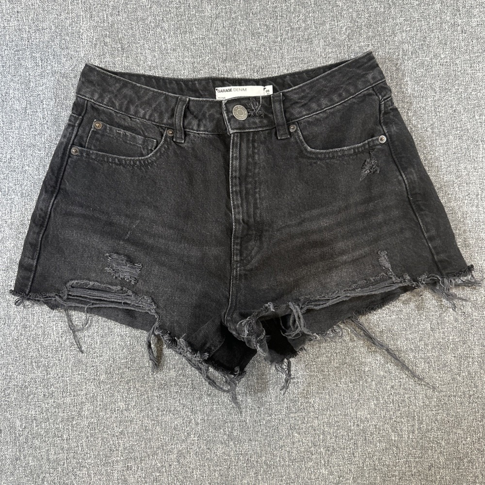 Garage Denim Festival Black Distressed Cutoff Shorts Womens Size 5 27 Waist